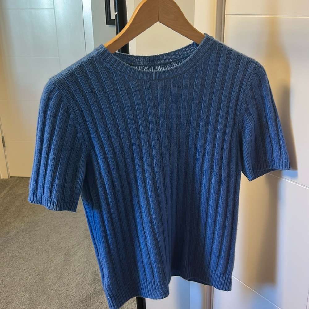 PRADA Baby Blue Cashmere Short-Sleeve Sweater